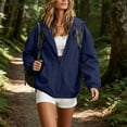 thumbnail image 6 of Snorda Deal Jackets for Women Hooded Windbreaker Jacket Full Zip Lightweight Rain Jackets with Drawstring Hems Solid Color Loose Waterproof Outerwear for Fall Outdoors Wear, 6 of 9
