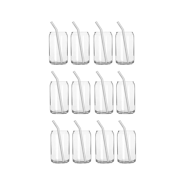 12 Vasos Estilo Lata De Vidrio Con Popote De Vidrio