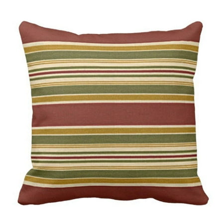 Yellow Striped Pillow - WOPOP Burgundy Green Ivory Ochre Yellow Stripes Pattern Pillowcase Pillow Cover 18x18 inches