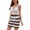thumbnail image 2 of Arvbitana Women Bikini Cover Ups Summer Casual Contrast Color Knitted Cutout Sleeveless Tank Dress for Beach Bathing Suit, 2 of 7
