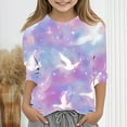 thumbnail image 2 of AUNVITO Girls 3/4 Sleeve Round Neck Pullover T-shirt Fashion Print Casual Y2k Style, 2 of 5