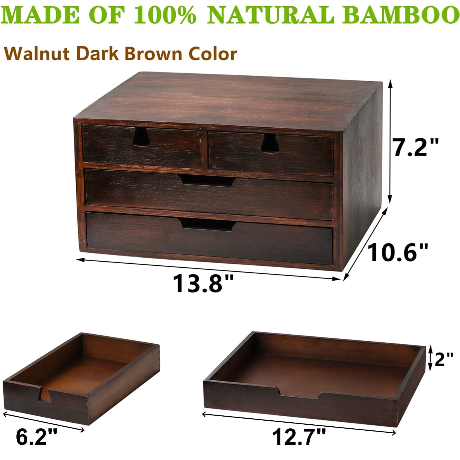 Desk Organizer  Desktop Drawer Dark Brown Tabletop Storage Cabinet Organization Box With 4 For Makeup Letter Home 3 Layer Fully Assemble