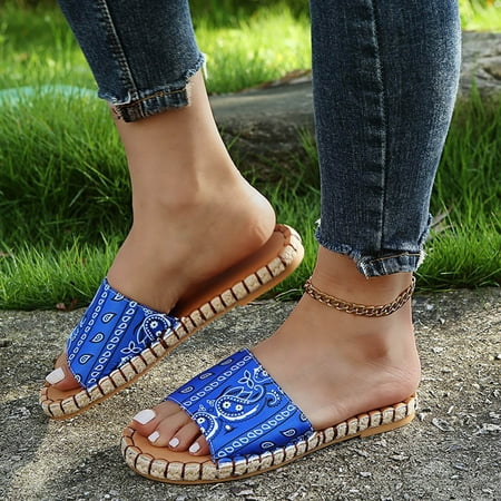 

Christmas Women s Fashion Printed One-floor Tow Hemp Rope Flat-Bottom Large Size Slippers
