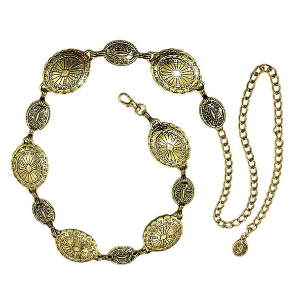 Cinturón de cadena para mujer, ajustable, de metal, informal, para vestir Oro