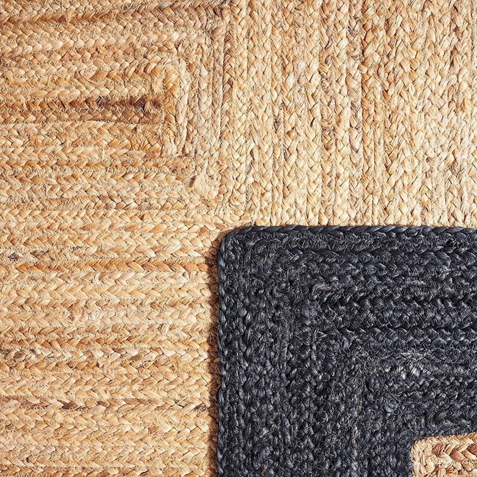5x7 Ft Oval Black & Natural Jute Area Rug, Hand-Woven, Farmhouse Boho Style, Durable & Pet-Friendly Rug for Living Room, Dining Room, and Bedroom