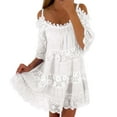 thumbnail image 2 of Vestido largo de encaje con hombros descubiertos para mujer: falda escalonada, mangas con volantes, elegante para bodas y fiestas, 2 of 3