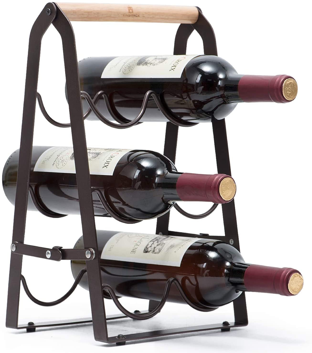 Countertop Wine Rack, Tabletop Wood Wine Holder for 6 Bottle Wine, 3