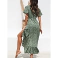 thumbnail image 4 of Vestido de mujer con escote en V, manga corta, vestido cruzado alto bajo, vestidos casuales, 4 of 5
