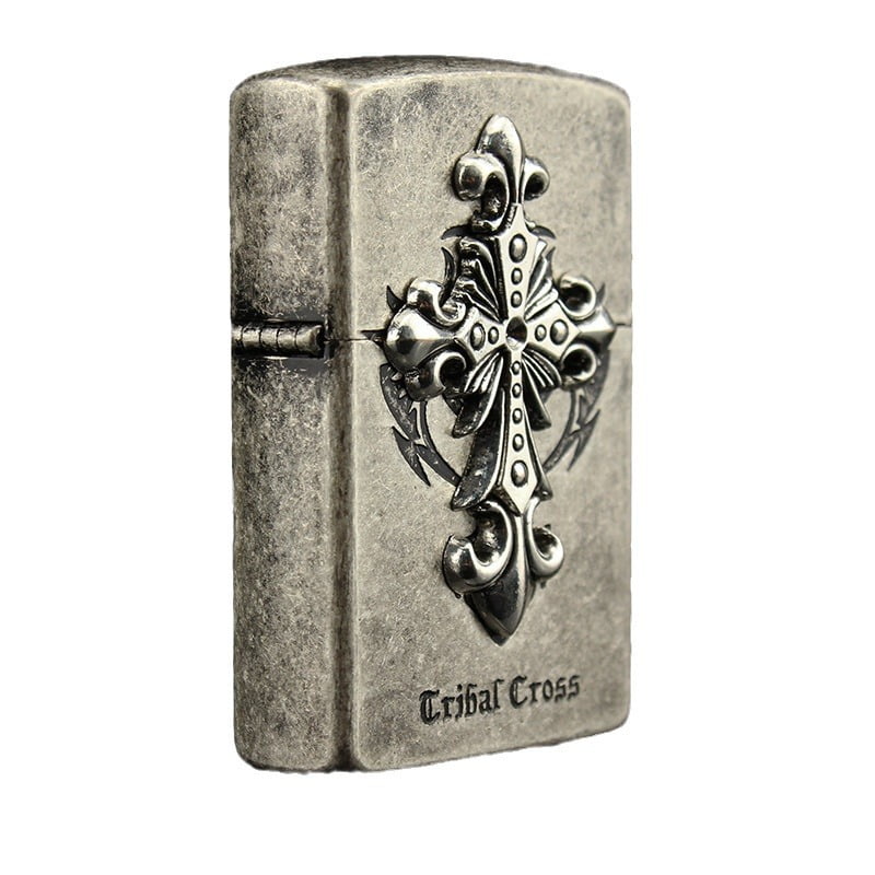 Kerosene lighter, Top Metal Pocket Lighter Daily Use, Sold Without Fuel.,SKU01247-Z9838B天使十字黑冰