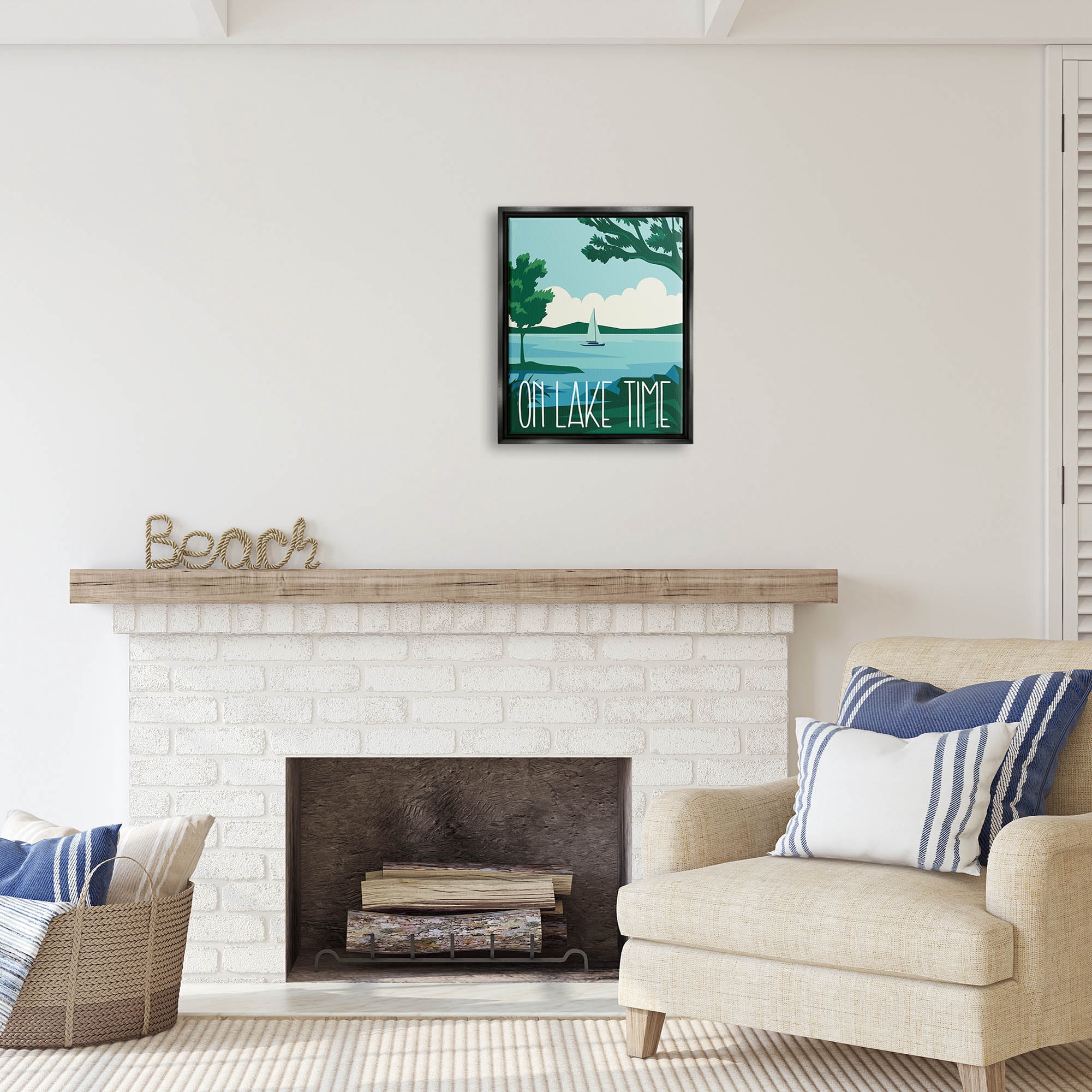 Stupell Industries On Lake Time Modern Nature Scenery Coastal Painting Black Floater Framed Art Print Wall Art