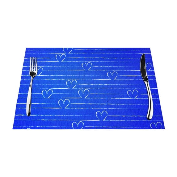YFYANG Washable Heat-Resistant Placemats, 70% PVC/30% Polyester, Blue Line Love Kitchen Table Mat, 12" x 18" 6 Piece