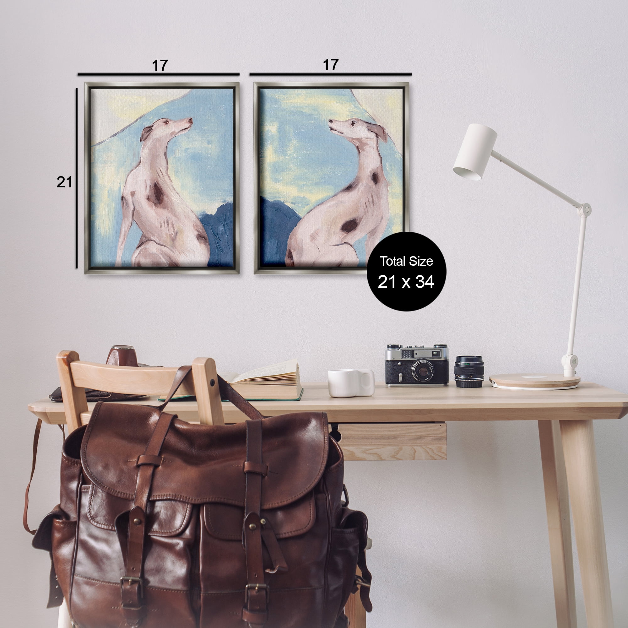 Stupell Industries Spotted Greyhound Dogs Animals Painting Gray Floater Framed Canvas Art Print Wall Art, 17 x 21, Set of 2