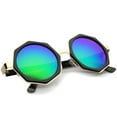 thumbnail image 4 of sunglassLA Unisex Oversize Geometric Octagonal Frame Mirror Flat Lens Round Sunglasses (Black-Gold / Green Blue Mirror) - 43mm, 4 of 4