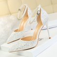 thumbnail image 3 of Zapatos de tacón alto sexys para mujer, de discoteca, con boca poco profunda, puntiagudos, de metal, de una sola línea, con lentejuelas, sandalias huecas, zapatos de tacón para mujer, 3 of 5