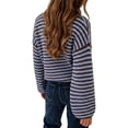 thumbnail image 4 of Venzia Women Striped Full‑Zip Cropped Sweater, Stand Collar Ribbed Knit Zip‑Up Cardigan Jacket, 4 of 8