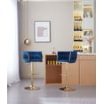 thumbnail image 5 of Tzicr Velvet Bar Stools Set of 2, Luxury Upholstered Bar Chairs with Woven Back & Footrest, Adjustable Counter Height Bar Chairs for Cafe, Pub, Bar Counter (Blue), 5 of 8