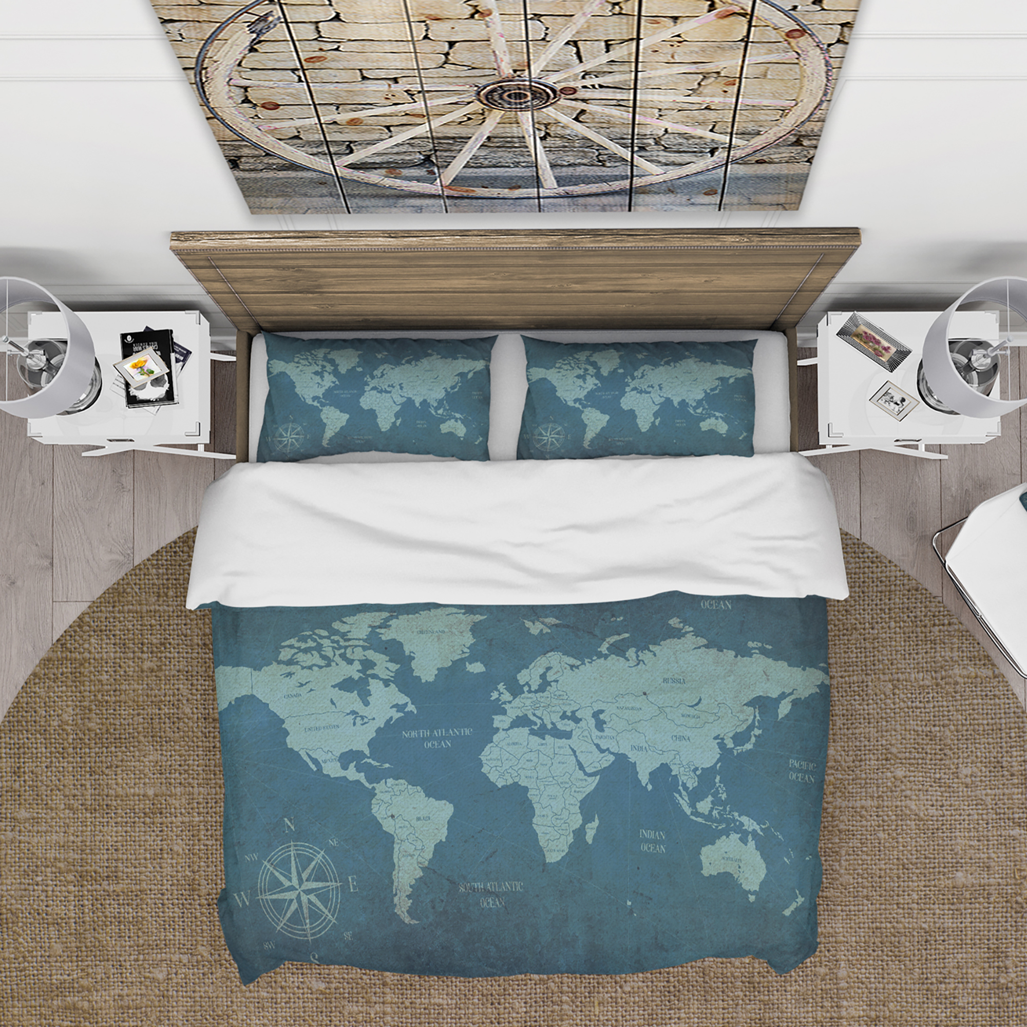 Designart 'Slate World Map II' Traditional Duvet Cover Set