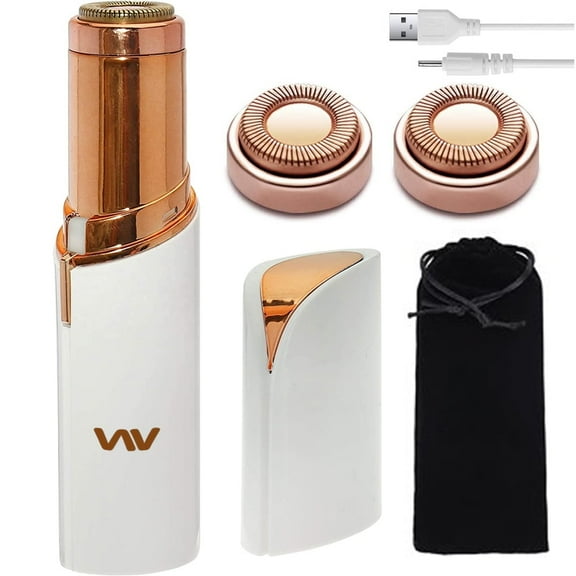 SKYWEE Facial Hair Remover with LED Light USB Rechargeable, 2 x Replacement Heads Included, Painless Waterproof Shaver Razor for Peach Fuzz Fine Hair/Chin/Cheek/Upper Lip(White)
