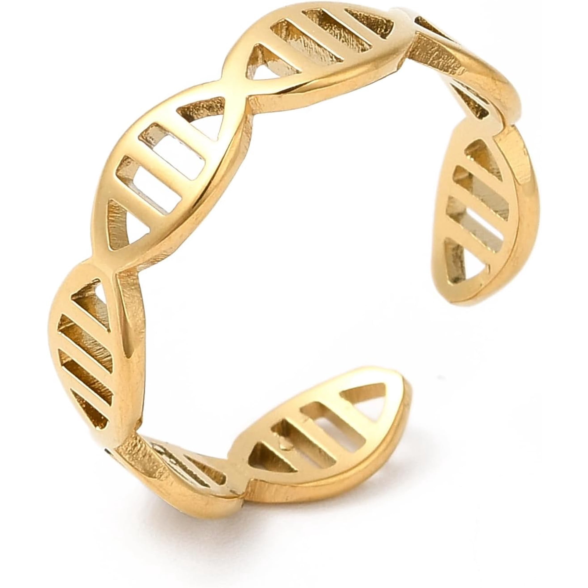 2 Pcs Ion Plating(IP) 201 Stainless Steel Ring Open Cuff Ring DNA Molecule Double Helix Structure Ring for Women Birthday Festival Elegant Gifts DIY Personalized Jewelry 2pcs