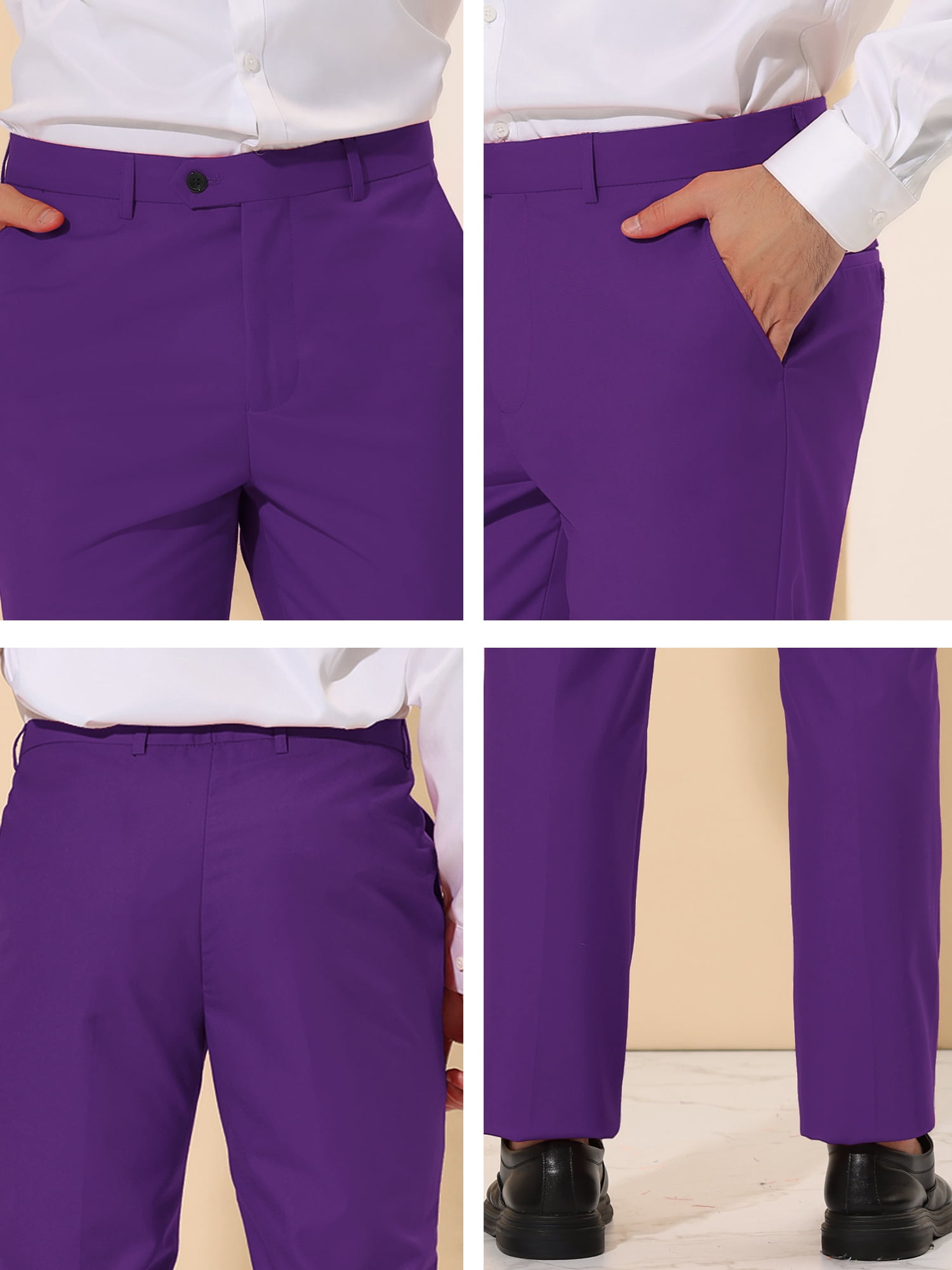 Unique Bargains Men's Dress Pants Slim Fit Flat Front Chino Business Wedding Suit Pants 28 Purple