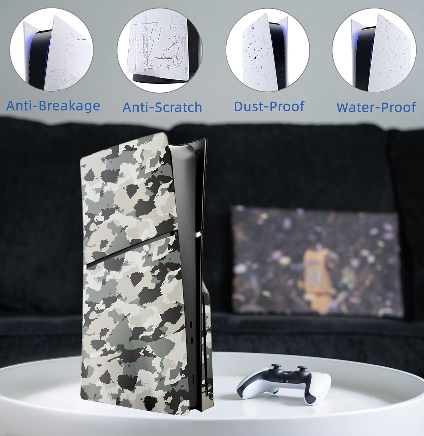 Disc Edition Cover Plates for PS5 Slim Console, Shell Panels Compatible with Playstation 5 Slim Accessories Protective Replacement Faceplate (Camouflage)