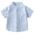 thumbnail image 1 of Sunnyoo Chemise à Manches Courtes Rayée pour Garçons en Coton, Chemise Décontractée à Boutons, Tailles 2-8, 1 of 8