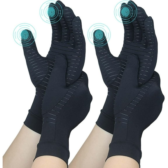Jtbuh XLY 2 pairs of full finger copper arthritis gloves with touch screen tips to relieve rheumatoid arthritis, osteoarthritis, carpal tunnel inflammation, tendinitis, and computer typing (M)