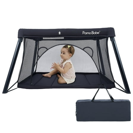 Pamo Babe Unisex Travel Playard for Toddler, Portable Crib for Baby Travel, Lightweight Playpen Foldable Playard for Outdoor, Indoor , 6-36 Months(Black)