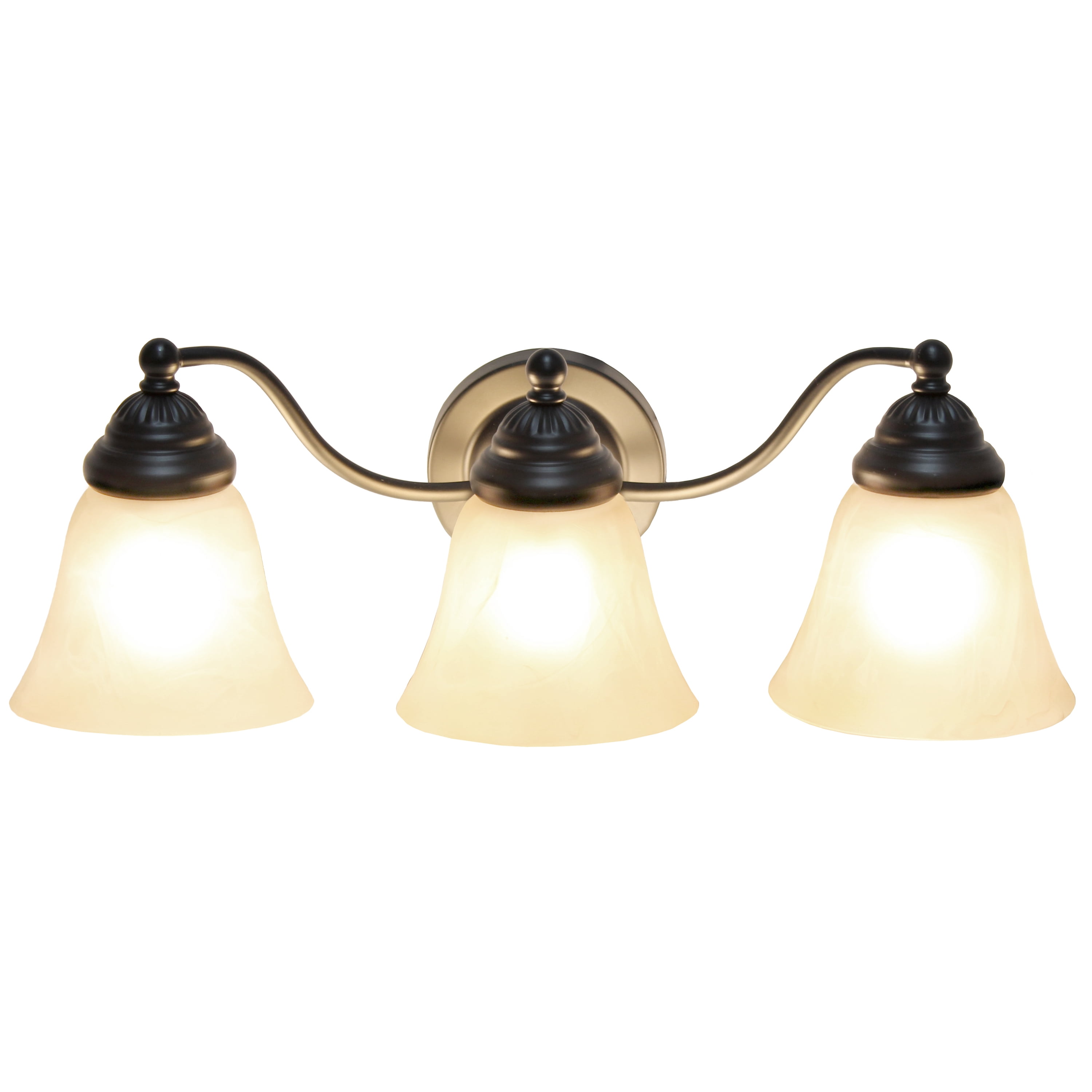 19.25" Classic 3 Light Winding Metal And Frosted Marble White Bell Shape Glass Shades Wall Mounted Vanity Fixture -