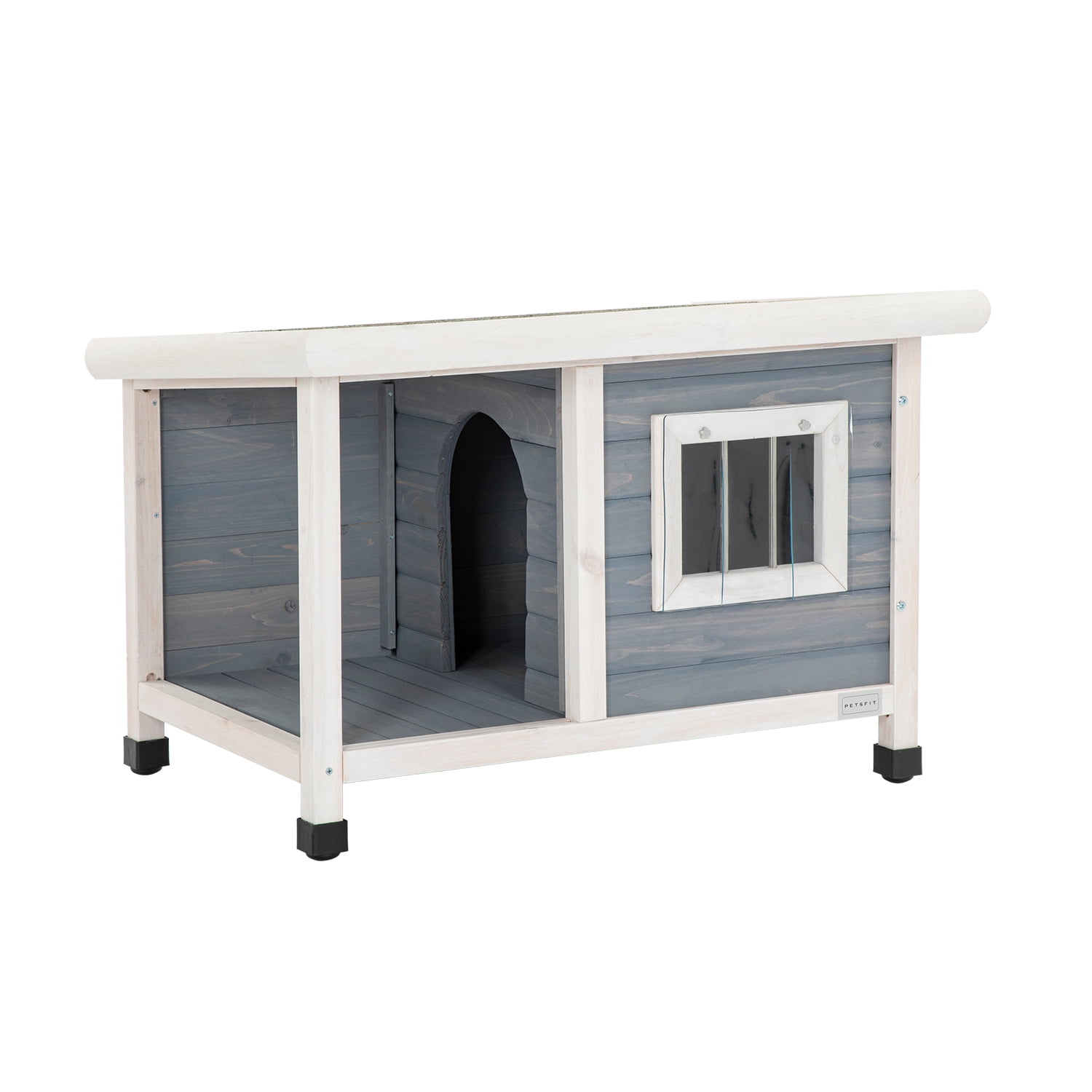 Pefilos 33" Wood Dog Houses for Small Dogs, Outdoor Weatherproof Pet Cat House with Hinged Roof, Beige Pefilos 33" Wood Dog Houses for Small Dogs, Outdoor Weatherproof Pet Cat House with Hinged Roof, Beige