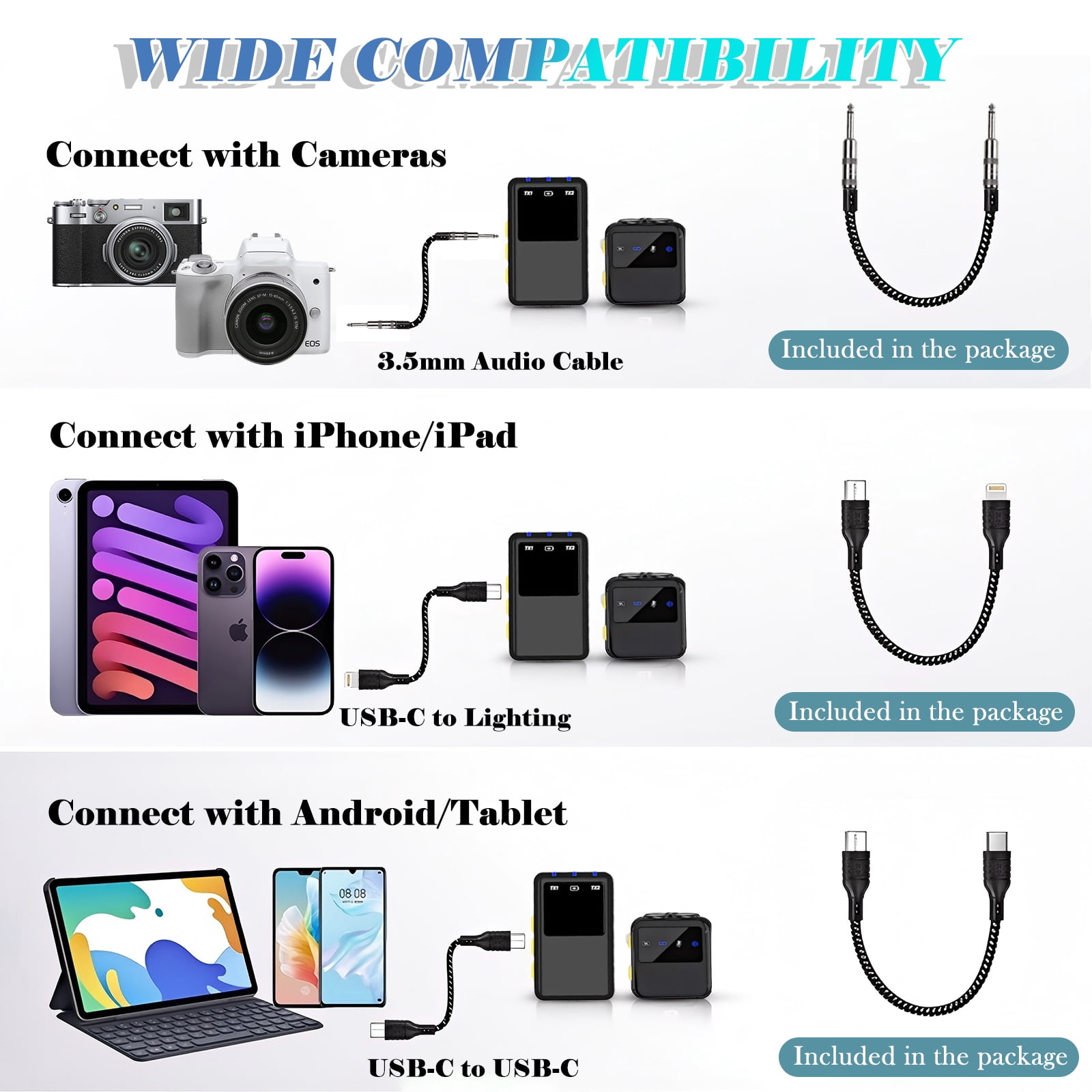 RONY Dual Wireless Lavalier Microphone Compatible with iPhone Android Camera, Mini Lapel Mic System with Charging Case for YouTube Vlog Live Streaming Video Recording