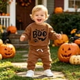 thumbnail image 2 of JAJAHO Newborn Baby Boy Clothes Halloween Outfit Letter Printed Sweatshirt And Pants Toddler Jogger Set 0-3T, 2 of 5