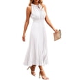 thumbnail image 1 of Vestido Midi de Verano PRETTYGARDEN para Mujer con Cuello en V y Detalle Swiss Dot Blanco Talla L, 1 of 8