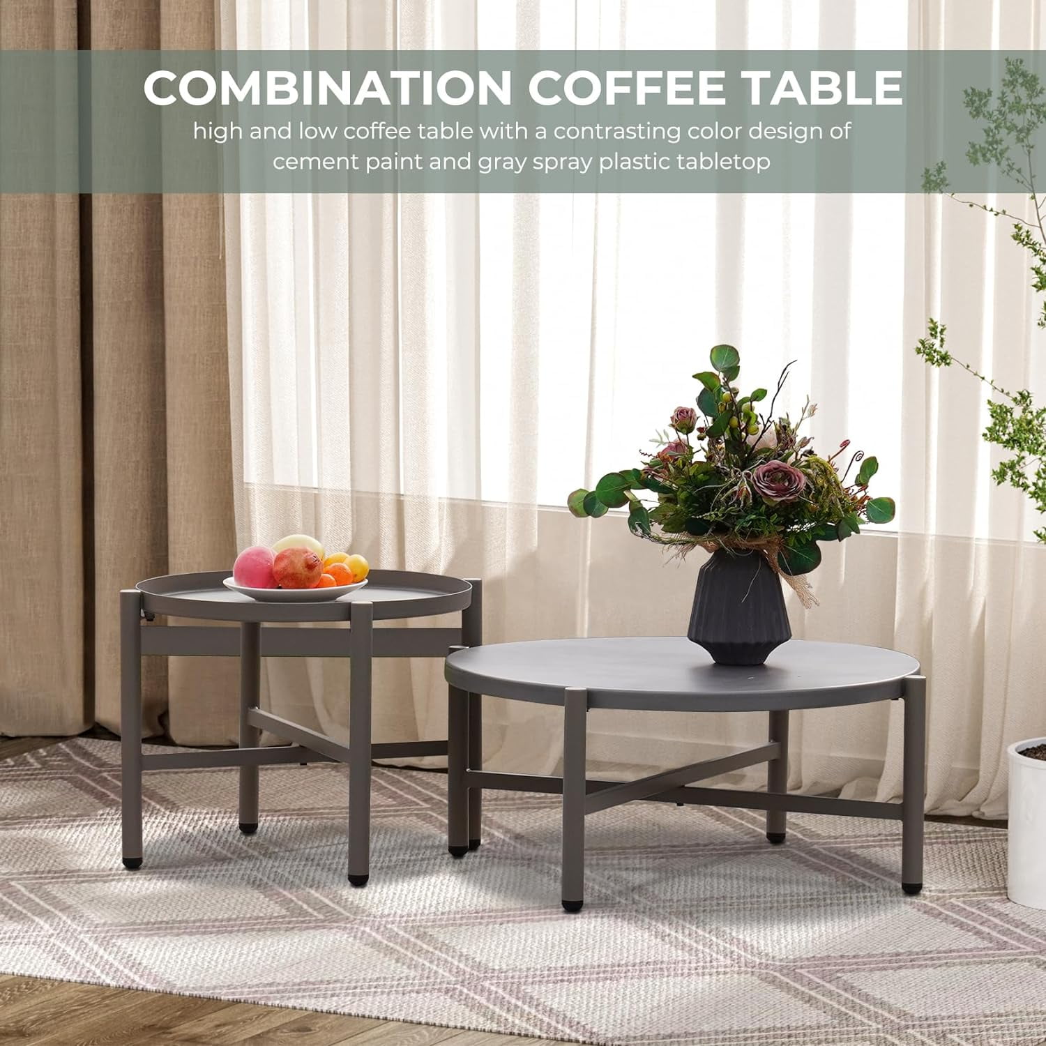 GRANDPATIO 5-Piece Furniture Set, Cotton Rope Outdoor Conversation Set with Deep Seating, Thick Cushions, Water-Resistant, 2 Coffee Tables, Backyard/Porch