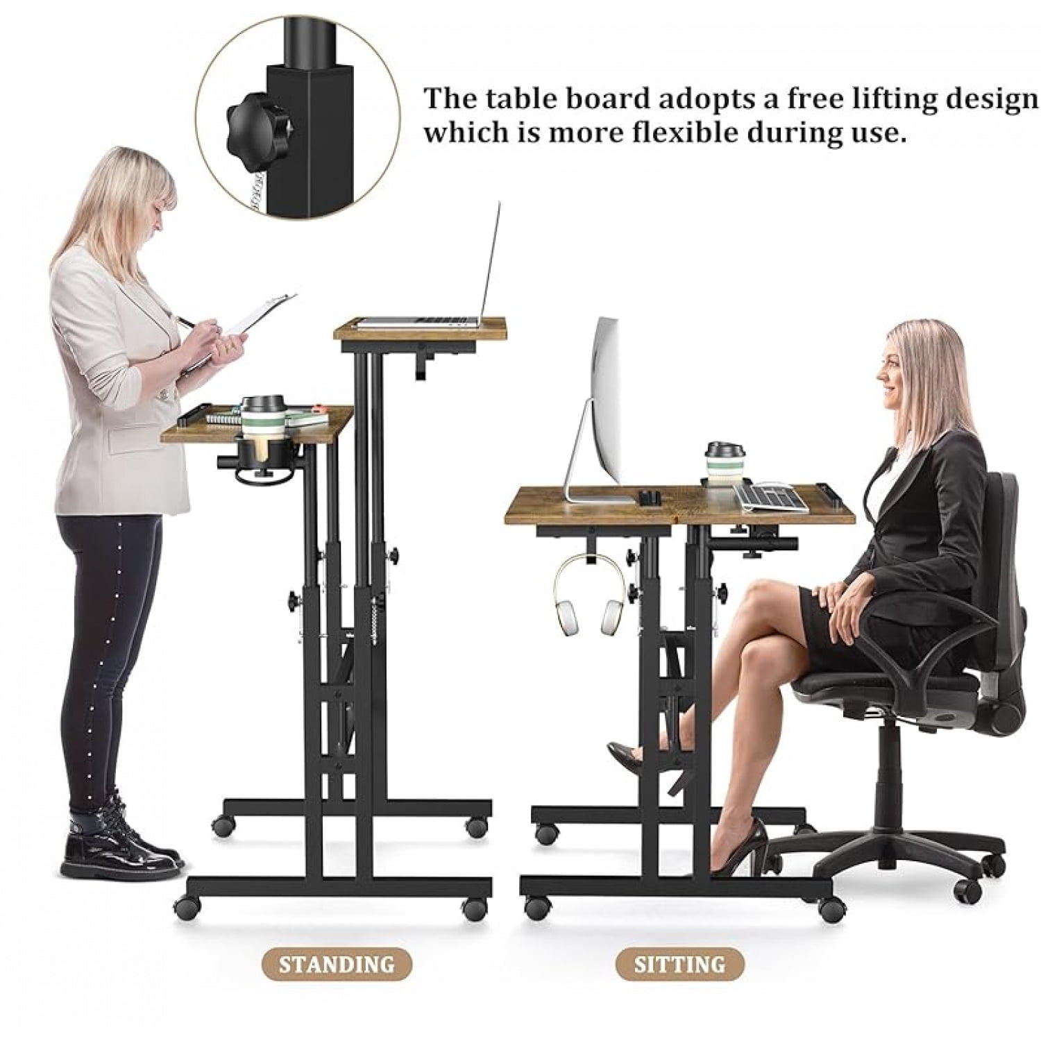 Small Standing Desk with Wheels, Stand Up Desk, Mobile Desk, Portable Standing Desk on Wheels, Standing Desk for Walking Pad, Rolling Desk Adjustable Height, Rolling Computer Desk, Tall Desk on Wheels