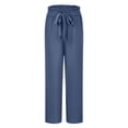 thumbnail image 7 of Huowey Women's Pants Solid Color High Waist Wide Leg Loose Lace Up Casual Pants Straight Leg Pants, 7 of 7