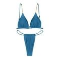 thumbnail image 1 of Swimsuits Women Three-Point Striped Print Spaghetti Strap Split Bikinis Blue Bathing Suits for Women S, 1 of 3