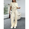 thumbnail image 2 of Cenuakty Women's Summer Loungewear Set, Solid Color Short Sleeve Round Neck T-Shirt + Elastic Waist Pants 2 Pieces Casual Outfits, 2 of 7