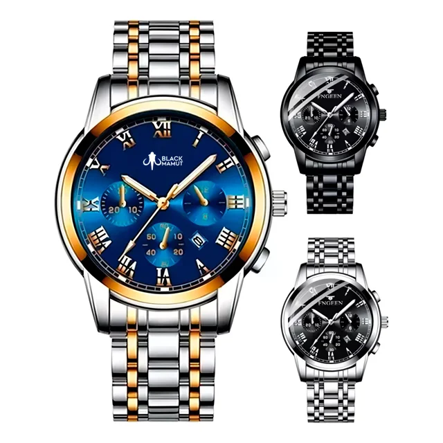 Reloj Hombre Analógo Con Fechador Acero Cuarzo Casual Color De La Correa Plata Y Oro