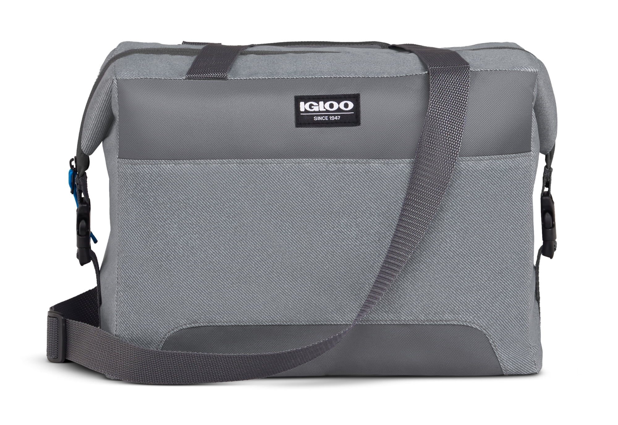 Igloo 24 Can Capacity Snapdown Soft Sided Cooler, Gray Twill with Ibiza Blue