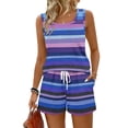 thumbnail image 2 of Iaqnaocc 2 Piece Sets for Women Casual Short Sets for Women Square Neck Striped Tank Top and Shorts Summer Outfits Lounge Sets for Women Vacation Outfits for Women Blue 2XL, 2 of 6