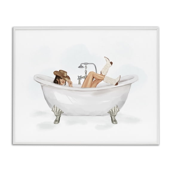 Stupell Industries Glam Cowgirl in Bathtub White Framed Giclee Art, 20 x 16, by Ziwei Li