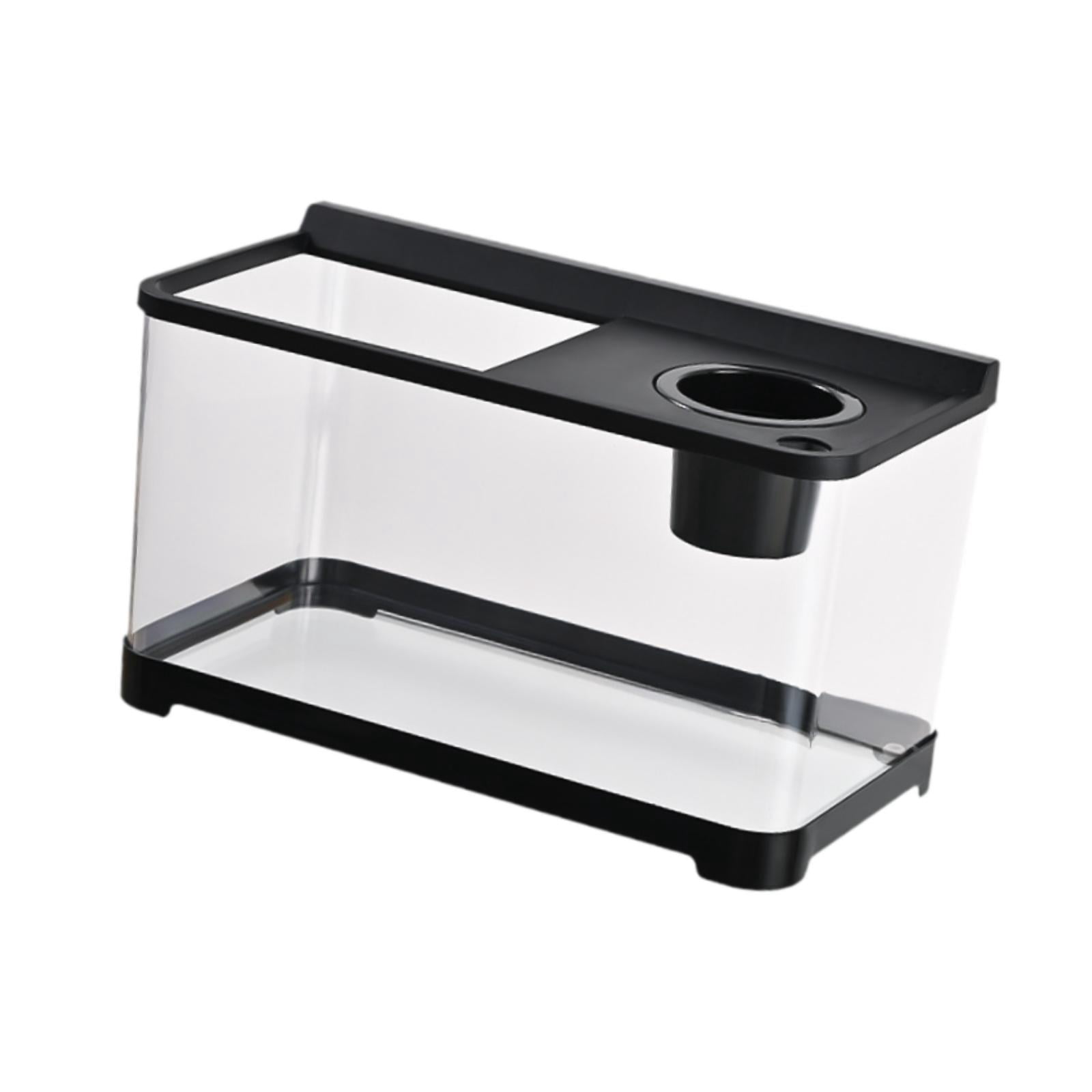FashionCha Betta Fish Tank Mini Fish Tank 34x21x20 cm Transparent Amphibian Feeding Box Fish Bowl Reptile Terrarium for Turtle Frog Fish Black