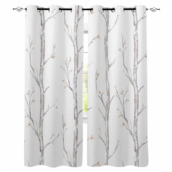 Blackout Curtains for Bedroom, Grey Tree Room Darkening Window Drapes for Living Room, Botanical Vintage Birds Branch Thermal Insulated Grommet Curtains, 27.5x39 inch, 2 Panels