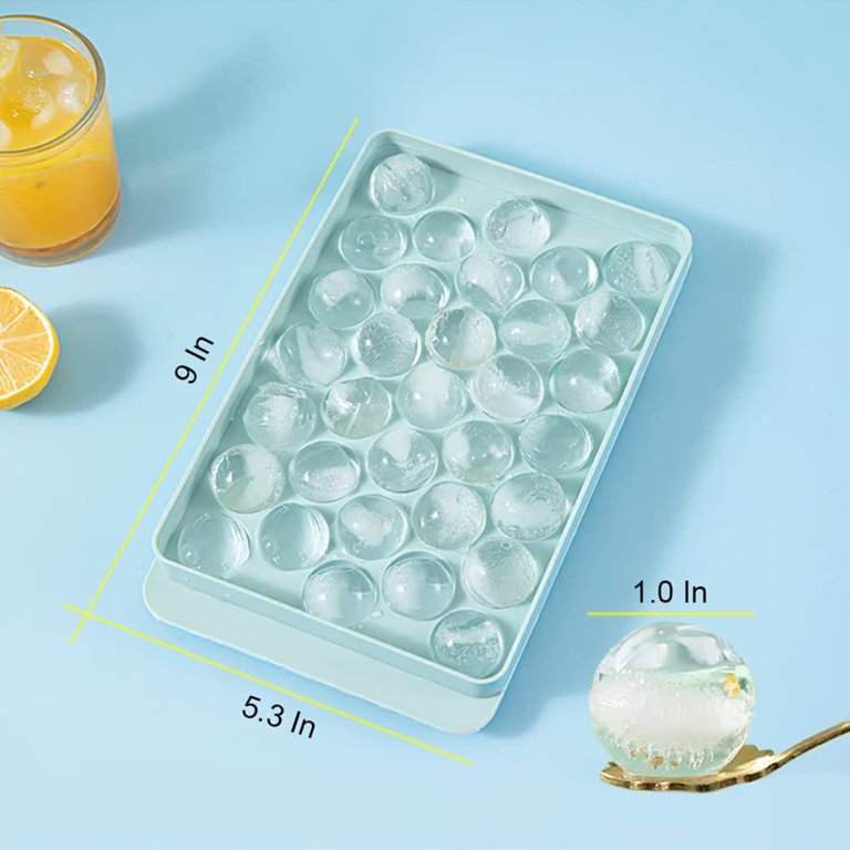 Kitchen Pro USA 66 Round Ice Cubes Tray, Round Ice Trays for Freezer with Lid, Ice Buckets Tongs & Scoop, New Blue / Round