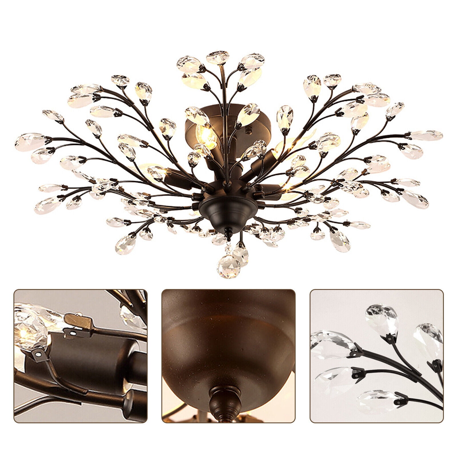 Miumaeov Vintage Crystal Branches Chandeliers 5 Lights Flower Shape Pendant Lamp Ceiling Lighting Fixture for Entryway Living Room Dining Room