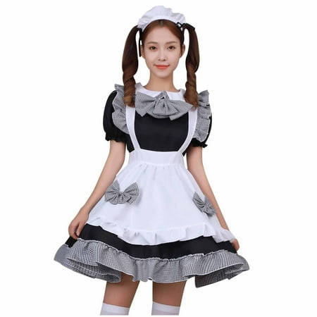 

VEKDONE Women Plus Costumes Cosplay Maid Uniform Lingerie Set Dress Set Summer Babydoll Lingerie for Women Gray L
