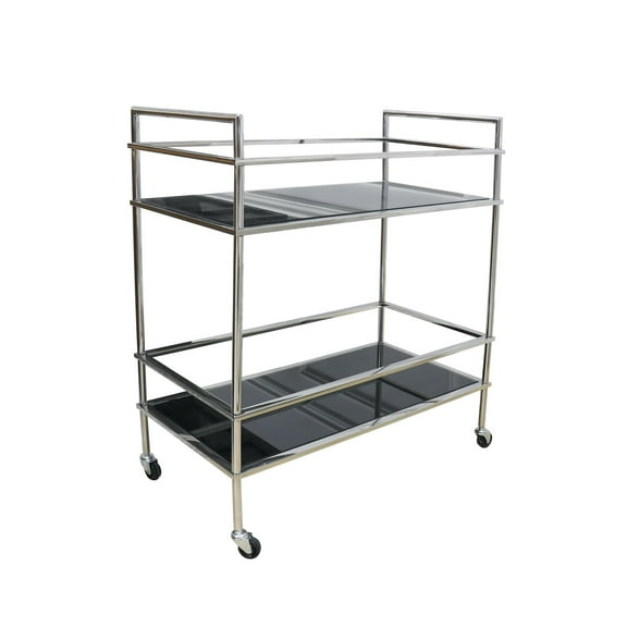 Pasargad Home Luxe Glass & Steel Serving Table, Black