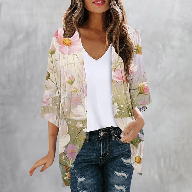 Cárdigan de manga larga para mujer, blusa informal estampada con bolsillo, abrigo tipo cárdigan para mujer