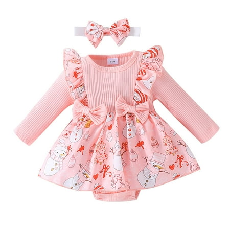 

Jumpsuit Baby Girl Unisex Clothing Boys Girls Long Sleeve Christmas Cartoon Prints Romper Jumpsuit Bodysuits Clothes(Pink 3-6 Months)